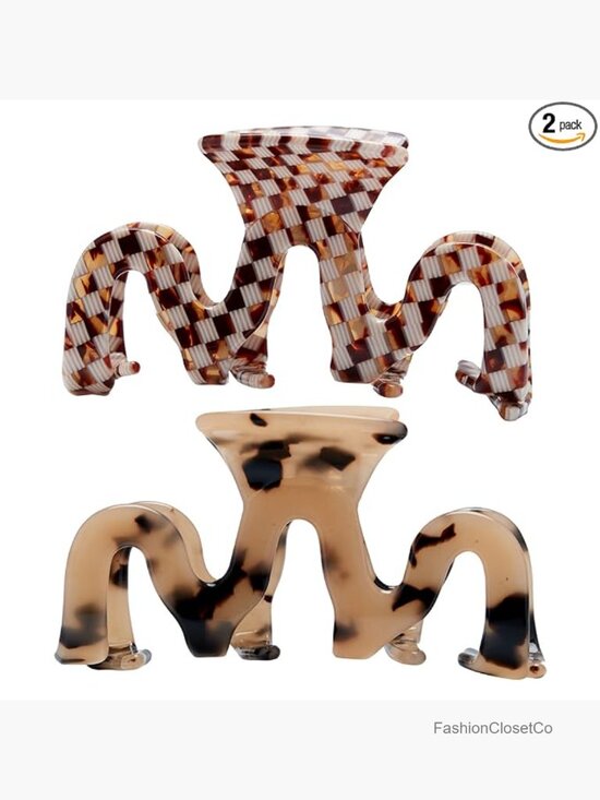 Large Cellulose Acetate Hair Claw Clip 3.5 Inch Checkered French Design Jaw main image 5